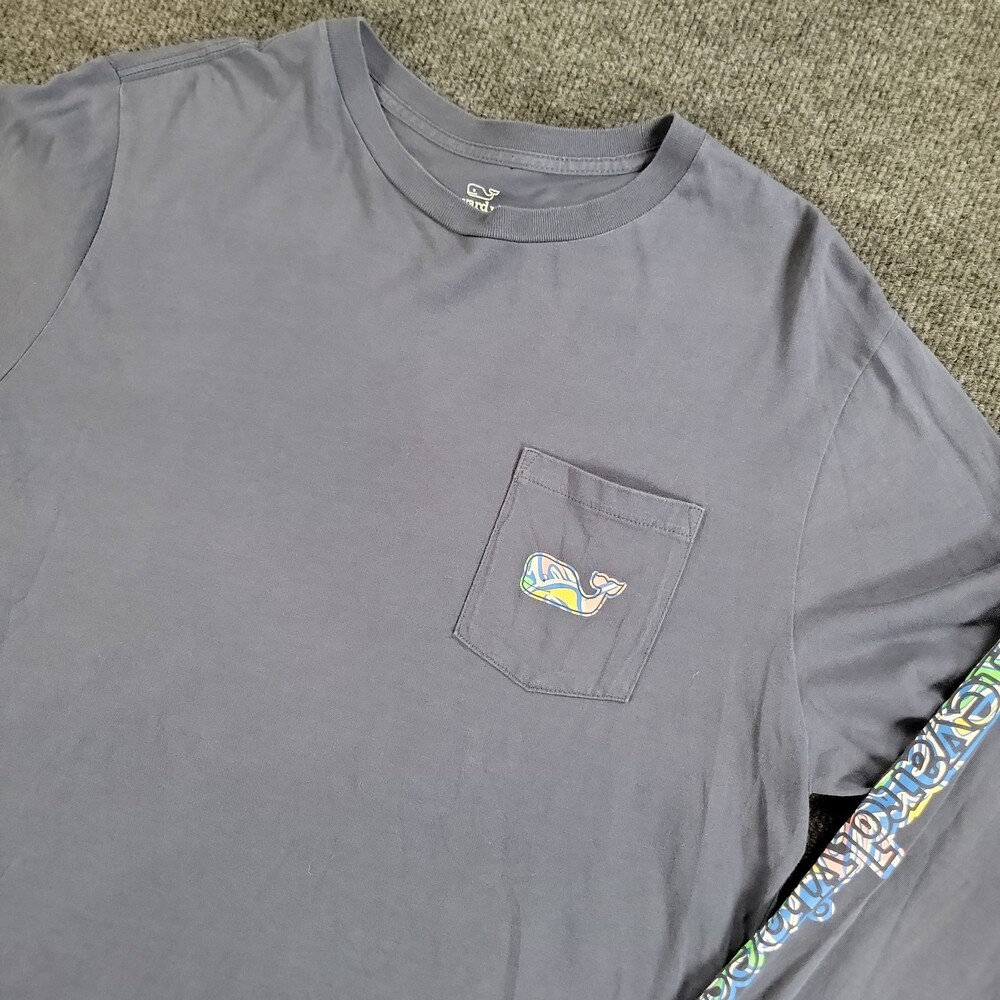 Vineyard Vines T Shirt Womens Size XL Blue Long Sleeve Pocket Hawaiian Floral